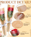 150 Pack Rose Sleeve Bouquet Bags Kraft Paper Backed With Plastic Front showcasing red and pink roses in clear plastic sleeves.