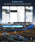 5.8GHz WiFi feature of 4K Triple Dash Cam System with Dual 1080P Cameras, navigation app interface on smartphone display.