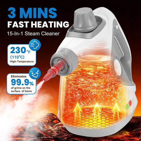 No Sweat Handheld Steam Cleaner For Home, Portable Steam Mop For Deep Cleaning With 15 Accessories, Fast Heating 1050W.