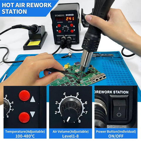 Do It All 2 In 1 Soldering And Hot Air Rework Station Kit With Lead Free Solder Wire Five Soldering Tips Three Hot Air Nozzles Desoldering Pump Tweezers And Digital Temperature Readout For Precise PCB Rework