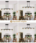 Top Notch Five Light Dining Room Fixture Featuring Clear Glass Shades That Give Any Kitchen Island A Kickin Farmhouse Chandelier Vibe While Building Sweet Warm Ambiance For Gatherings, adjustable heights in four variations.