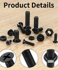 580 Pcs M3 M4 M5 Screws and Nuts Set Black Countersunk Phillips Flat Head Machine Screws with Washers Carbon Steel Assortment