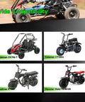 Four mini bike and ATV models compatible with 145/70-6 Tubeless Tire For Mini Bikes And ATVs, featuring wide fit view.