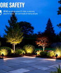 Low Voltage Landscape Spotlights Pro-Grade 50W Halogen Outdoor Garden Lights illuminating trees and path at night