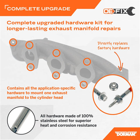 Heavy Duty M10-1.5x62mm Exhaust Flange Stud Kit With Nuts Set Built Tough Stainless Steel heat resistant manifold hardware installation.