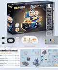 Box of 5 In 1 STEM Robot Building Kit With 560 Pieces For Ages 8 12, showing robot, remote control, and assembly manual.