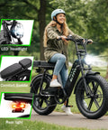 Woman riding High Power 1500W Peak Fat Tire Electric Bike For Adults With All Terrain Tires Great For Road Sand Snow 60 Mile Range 48V 15Ah