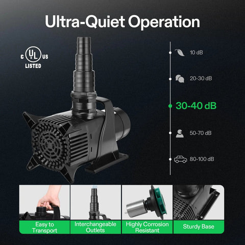 VIVOSUN black submersible pond pump with vertical discharge outlet for ponds, waterfalls and aquariums