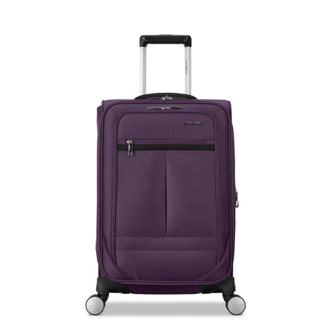 Front view of Carry On Soft Side Expandable 21 Inch Element Suitcase With 360 Spinner Wheels Adjustable Handle durable lightweight purple