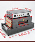 220V Industrial Heat Shrink Wrapping Machine Tunnel With Heavy Duty Chain Conveyor For Large Items dimensions all sides labeled
