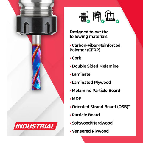 Spektra Extreme Tool Life Solid Carbide CNC Compression Spiral Router Bit 46170 K 1/4 in Dia for CFRP and Laminates