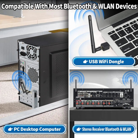 PC with USB dongle linked to Dual Band WiFi Antennas 2.4GHz And 5GHz Omni Directional 3dBi RP-SMA Male 2-Pack for PC router.