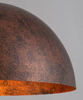 Close-up of Rusty Industrial Dome Pendant Light 17.7 Inch, Dimmable Hanging Fixture, metal finish, for kitchen island and dining room.