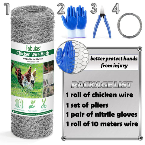 17 Inch By 60 Foot Galvanized Chicken Wire Fencing Mesh For Gardens Poultry Coops And Crafts Hexagonal 0.6 Inch Hardware Cloth with gloves and pliers