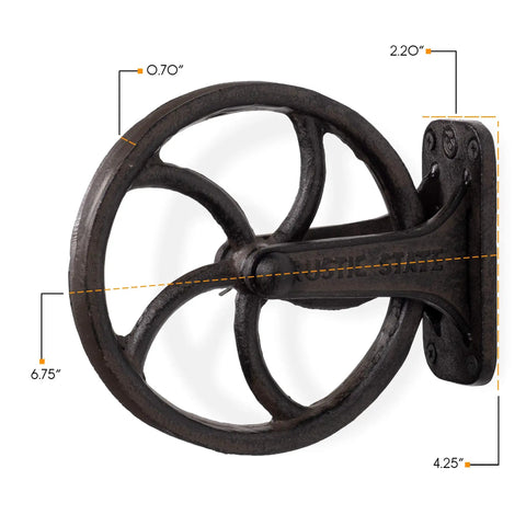 Heavy Duty Cast Iron Vintage Industrial Wheel Pulley Wall Mount For Farmhouse Lamps And Pendant Fixtures, 6.75 Inch Diameter, Black Finish