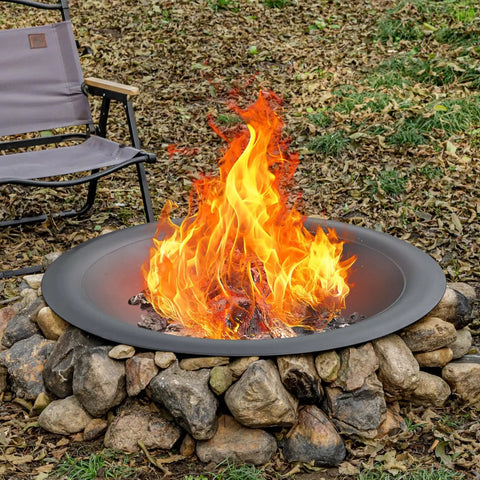35 Inch Steel Fire Pit Bowl Built To Last For DIY Or Replacement, Includes Spark Screen And Fire Poker, Large Round Fire Pit Bowl In Use