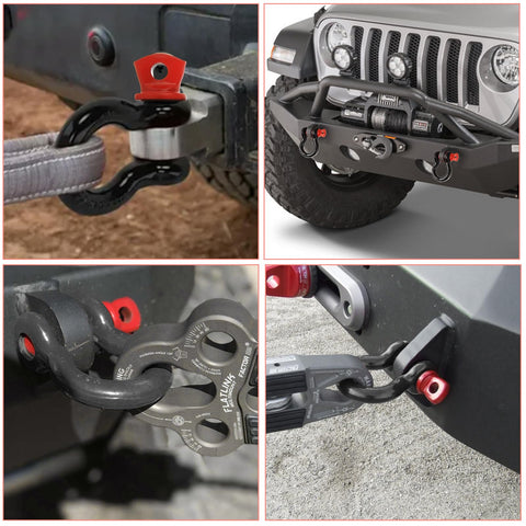 Six Piece Five Eighths Inch D Ring Shackles Heavy Duty Screw Pin Clevis For Towing And Off Road Recovery, attached to vehicle bumper