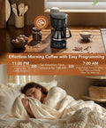 Compact 5 Cup Drip Coffee Maker With Programmable Timer, Two Hour Auto Power Off, Two Hour Keep Warm, Black Coffee Machine
