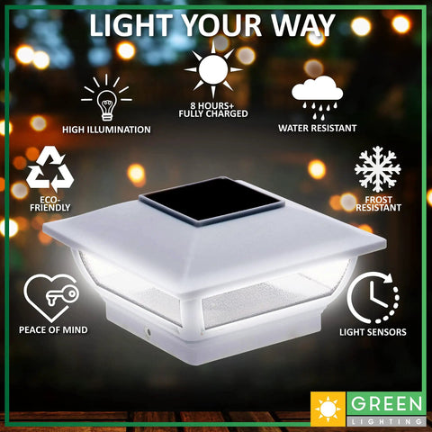 7 Lumen Solar Post Cap Light For 4x4 Wood Posts And 4x4 Or 5x5 PVC Posts White Four Pack Outdoor Garden Yard Pathway Lighting Dope