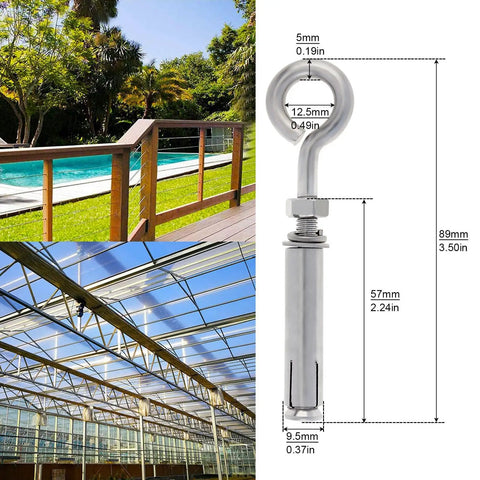 12 Piece Beefy Stainless Steel M6 Eyebolts For Concrete Walls And Brick Heavy Duty Expansion Screws With Lifting Ring Hooks 880 LB Working Load Perfect For Anchoring Hoisting And Securing Gear To Walls