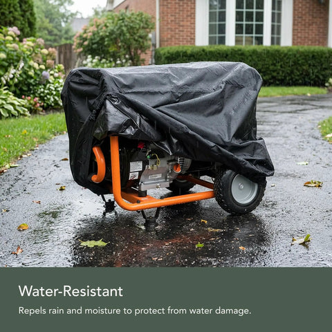 Heavy Duty Professional Generator Cover With Thick Commercial Vinyl Built Like A Tank To Beat Rain Dust And Scorching Sun 28 By 38 By 32 Inches Black All Weather Gear Shield on generator in rain.