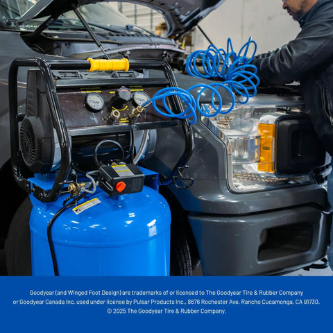 Whisper Quiet 26 Gallon Vertical Air Compressor 175 Psi Oil Free Electric Workshop Beast used for automotive repairs.