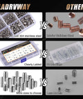 Comparison of 1150 Piece Stainless Steel Set Screws Assortment Kit With 26 Metric And SAE Sizes Allen Head Socket Grub Screws For Bathroom Fixtures And Towel Bars M3 To M8 And 1/8 To 5/16 Inch Heavy Duty And Rust Resistant Fasteners versus inferior alternatives.