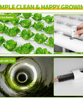 Hydroponics Growing System With Wheels A 3 Tier Vertical Garden Kit showing leafy greens and cleaning tools with PVC pipes.
