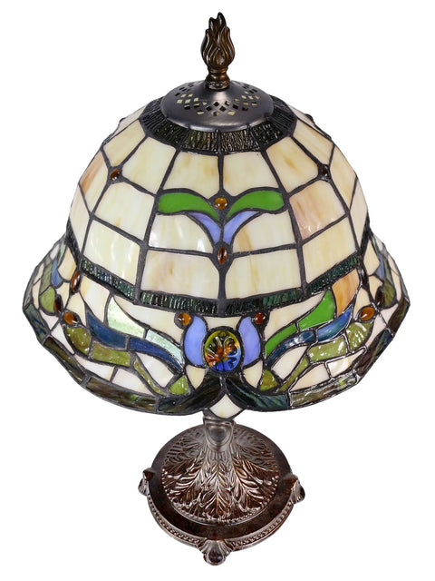 Fieldstone Finish Table Lamp With Art Glass Shade In Black, Tiffany Inspired Lighting, Inline On Off Switch, 18.5 Inch Height
