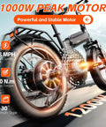 Close-up of Kickin Folding Electric Bike for Adults with 1200W peak motor accelerating on road