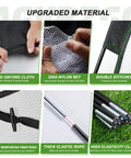 10x7ft Indoor Outdoor Golf Net With Tri Turf Mat shown with upgraded materials like 700D Oxford cloth, 320G nylon net, and reinforced fiber rods