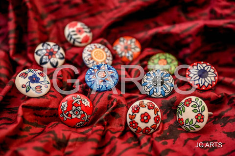 12 Pack Vintage Flower Ceramic Cabinet Knobs And Door Pulls, 42mm Diameter With 35 To 45mm Bolt, colorful floral designs