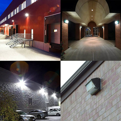 High Output 150W Wall Pack Light With Dusk To Dawn Sensor, 19500 Lumens Of 5000K Daylight on warehouses and garages