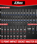 Three Eighths Inch Drive 12 Point Impact Socket Set With Deep And Shallow Sockets, 74 Piece SAE From Five Sixteenths To Three Quarters And Metric Eight To Twenty Two Millimeters displayed