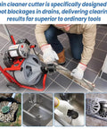 Bulletproof Heavy Duty Root Saw Plug Buster For Standard 5/8 To 3/4 Inch Drain Auger Cables in use clearing root blockages.