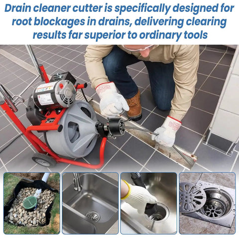Bulletproof Heavy Duty Root Saw Plug Buster For Standard 5/8 To 3/4 Inch Drain Auger Cables in use clearing root blockages.
