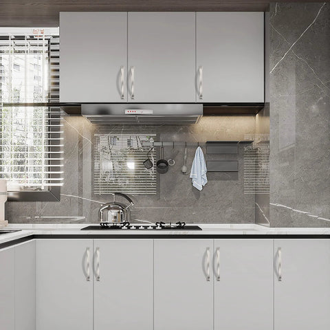 Modern kitchen with 10 Pack 4 Inch Brushed Satin Nickel Cabinet Handles And Pulls For Kitchen Cabinets And Cupboards installed.