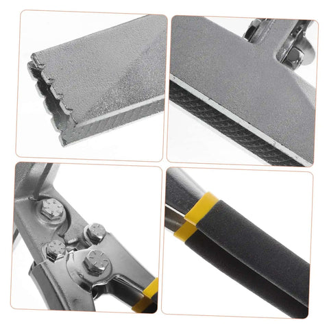 Close-up of DIY Sheet Metal Seamer Kit components with manual double handle seamer, duckbill pliers, and edge press details.