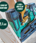 Worker using Metabo cordless nailer with Beefy MultiVolt 18V And 36V Lithium Battery Pack With 8.0Ah For 18V Tools And 4.0Ah For 36V Tools