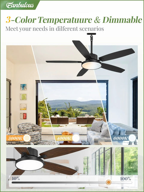 52 Inch Outdoor Ceiling Fan With Light And Remote IP65 Wet Rated 3-color temperature settings in living room view