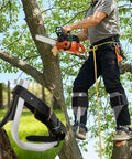 Person using Heavy Duty Aluminum Tree Climbing Spikes With Straps And Covers, Height Adjustable Tree Spurs For Pruning And Trimming, 350 Lb Support
