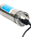 Stainless steel 12V DC Submersible Deep Well Water Pump with 3.2 GPM Flow, 4 inch intake, waterproof power cable visible