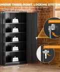 72 Inch Locking Steel Storage Cabinet With Four Adjustable Shelves And Two Doors Black Beefy Heavy Duty Garage File Office Home Organizer