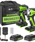 24V Brushless Drill And Impact Driver Combo Kit With USB Power Bank Batteries And Charger For DIY Folks LED Work Light Two Driving Bits And Convenient Tool Bag