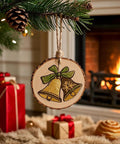 Ready To Hang Wood Slices Craft Kit With 20 Natural Pine Discs And 8M Hemp Rope Pre-Drilled With 3mm Holes Christmas ornament by fireplace