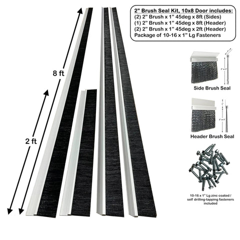 Heavy Duty 2 Inch Brush Seal Kit For Roll Up Commercial Steel Doors with 8ft sides and 2ft header, includes fasteners.