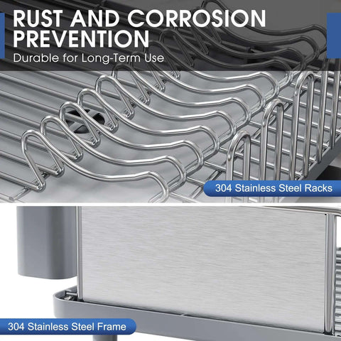 Rustproof 304 stainless steel frame and racks of Premium Stainless Steel Dish Drying Rack With Large Capacity Counter Organizer