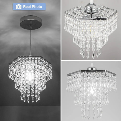 Modern 3 Tier Crystal Chandelier Mini Chandelier Flush Mount Ceiling Light Fixture Hexagon Hanging Pendant Lights showcasing chrome finish