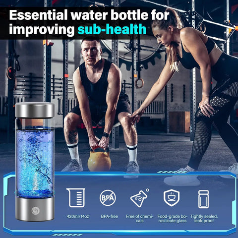 Portable Hydrogen Water Bottle With PEM-SPE Tech USB Rechargeable Ionizer Cup in a gym
