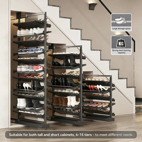 Heavy Duty Vertical Pull Out Shoe Rack With Slick Glide Sliding Trays For Hassle Free Casual Kick Keeper Setup And Clutter Free Closet Organized Smart Home Upgrade in a modern entryway